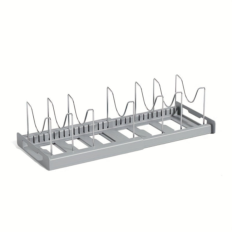 Adjustable Stainless Steel Pot & Pan Organizer Rack – Expandable Cabinet Storage with Dividers
