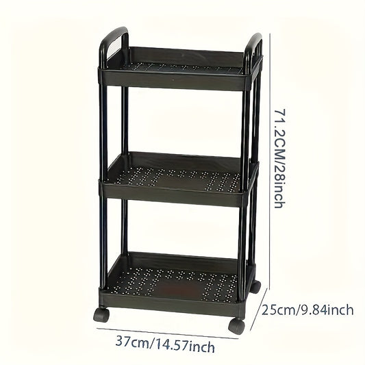 3-Tier Large Capacity Rolling Cart with Lockable Wheels - Spacious Storage Solution for Office, Bathroom, Kitchen Organization - Durable Matte Finish in White, Black, Blue, or Yellow