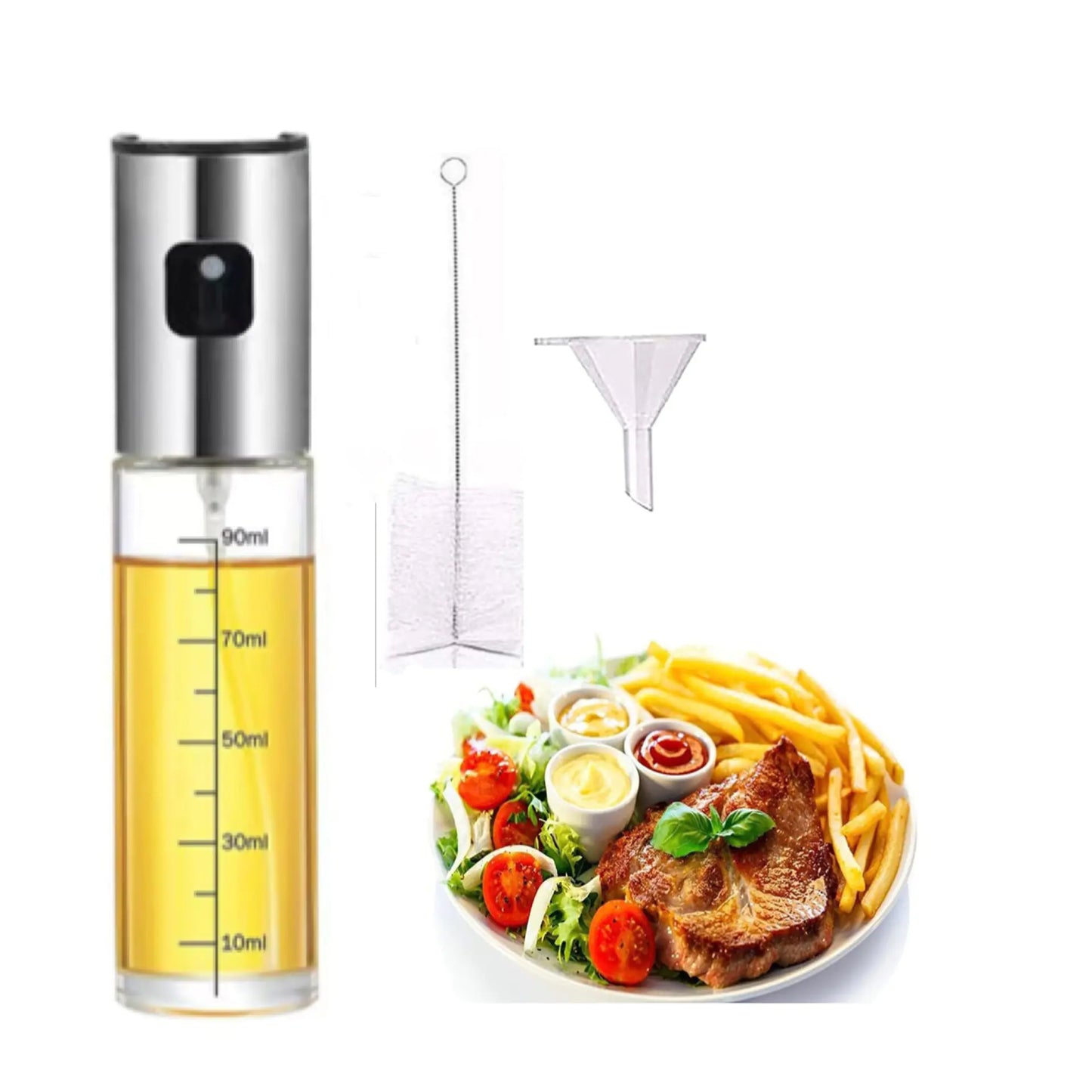 Stainless Steel Oil Spray Bottle Set with Brush and Funnel