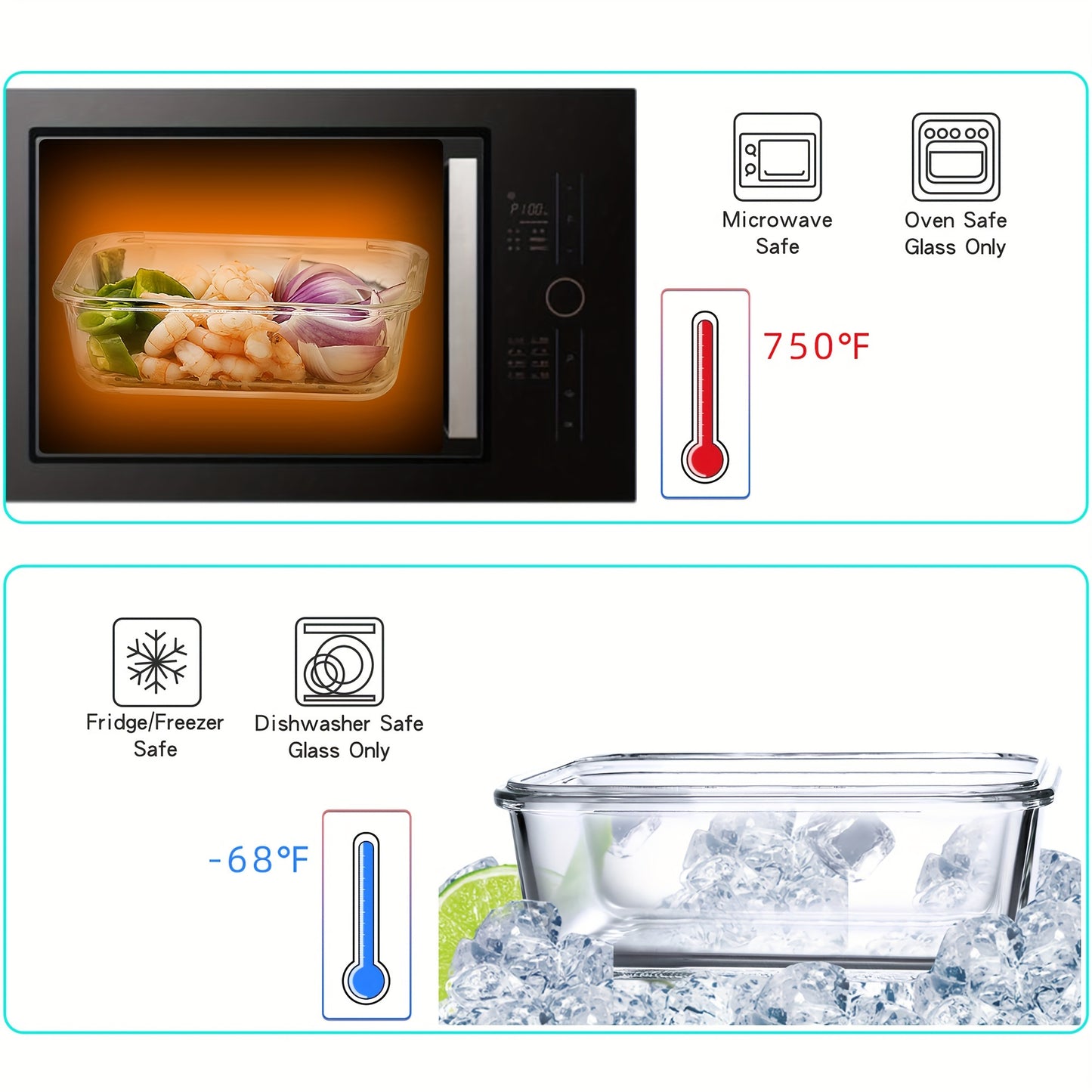 10pcs Storage Containers, Multipurpose Glass Meal Prep Containers, Leak Proof And Stackable Food Storage Containers With Airtight Lids, For Meat, Fruit And Vegetable, Kitchen Organizers And Storage, Kitchen Accessories