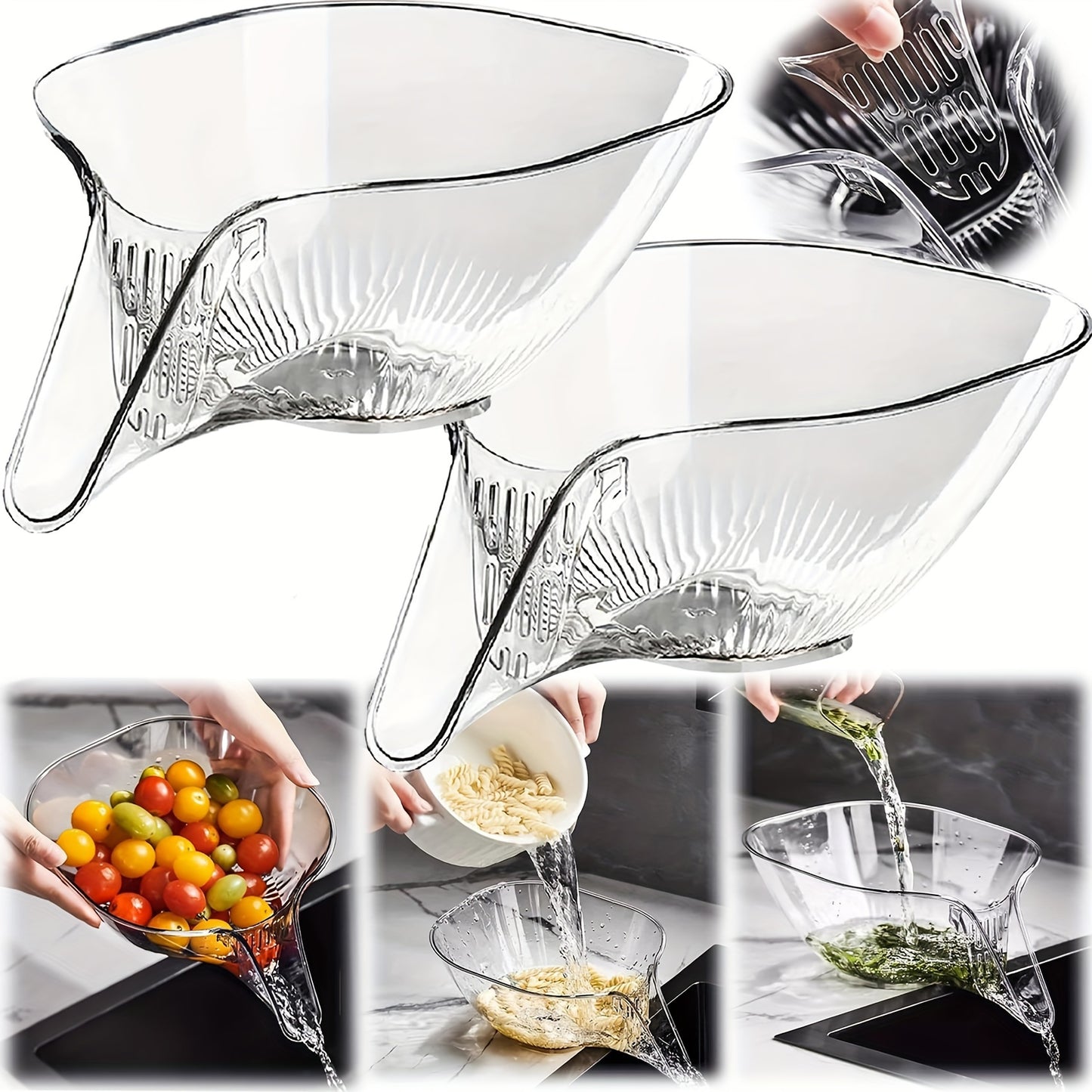 1/2pcs Versatile Kitchen Draining Basket - Sturdy Plastic, Easy Wash, for Vegetables, Pasta & Fruit