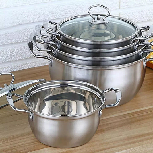 11-Piece Stainless Steel Nonstick Cookware Set – Induction & Gas Compatible with Glass Lids