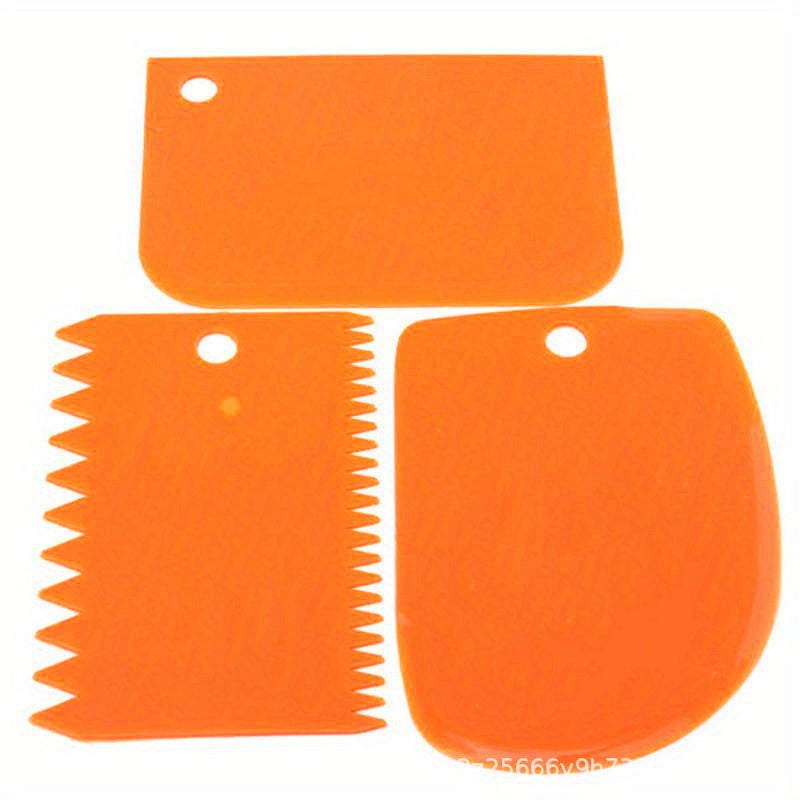 3pcs Cake Scraper Smoother Set - Cake Icing Smoother Tool For Cake Decoration, Flexible Plastic Dough Scraper - For Baking Enthusiasts & Professionals - Multifunctional Kitchen Tools - Perfect Gift for Bakers
