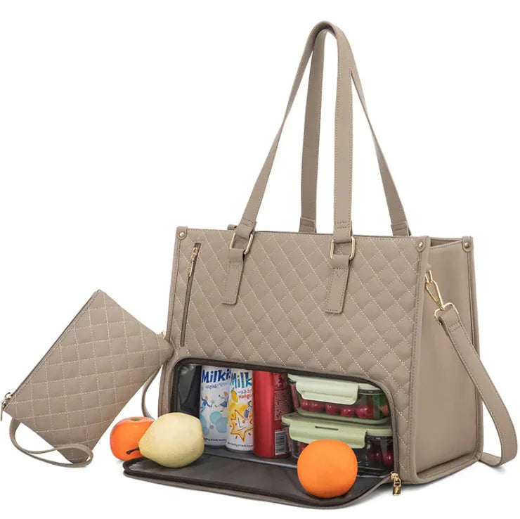 Women's Insulated Lunch Bag – Leak-Proof Large Lunch Box Tote with Diagonal Strap & Computer Storage