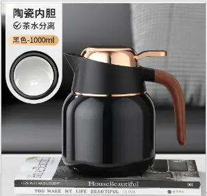 1000ml Stainless Steel & Ceramic Thermal Coffee Tea Pot – Insulated Carafe for Hot & Cold Drinks