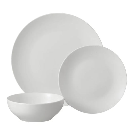 12-Piece White Stoneware Dinnerware Set | Plates & Bowls