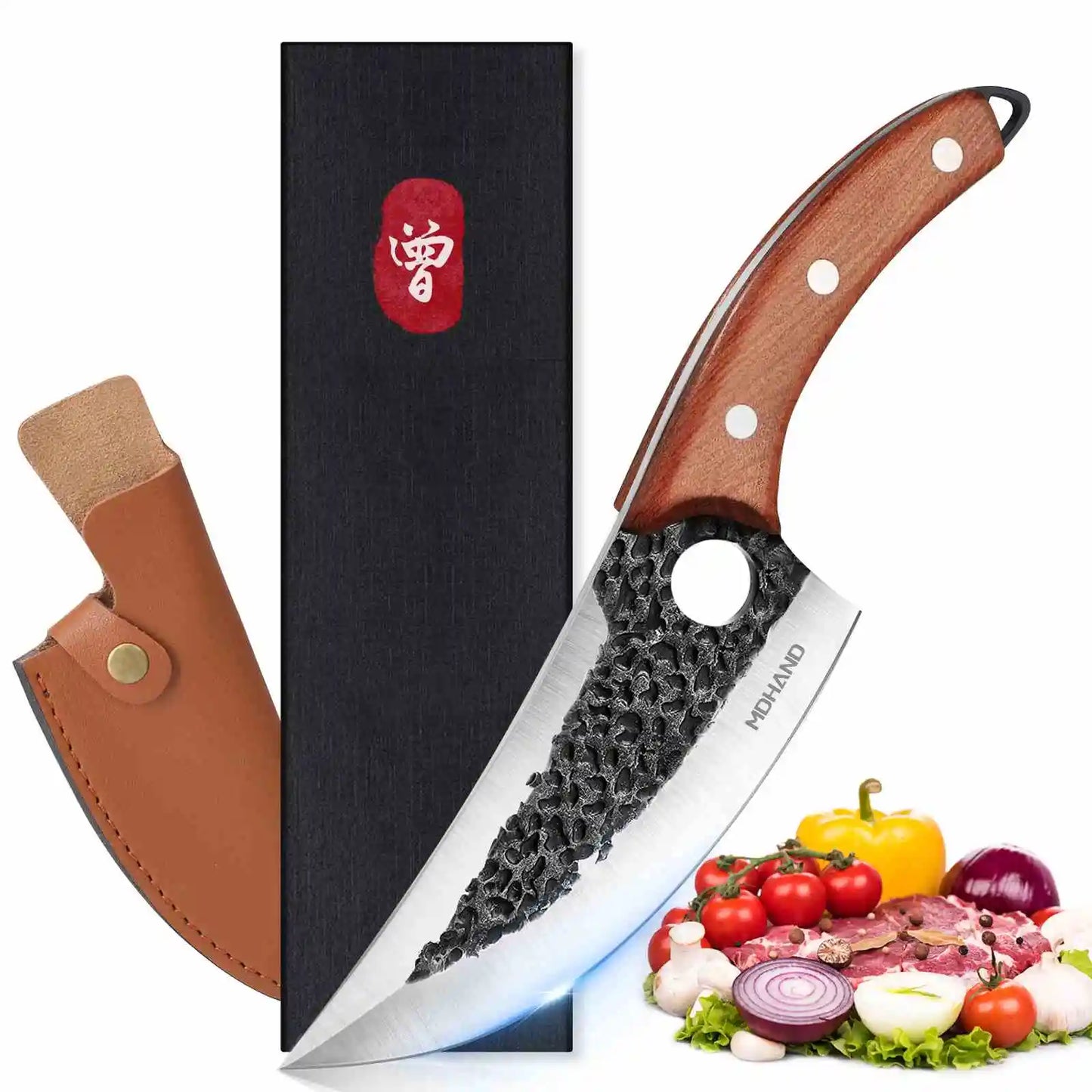 KEPEAK Multifunctional Viking Knife With Sheath Hand Forged Boning Knife With Gift Box Japanese Cooking Meat Cleaver Chef Knife