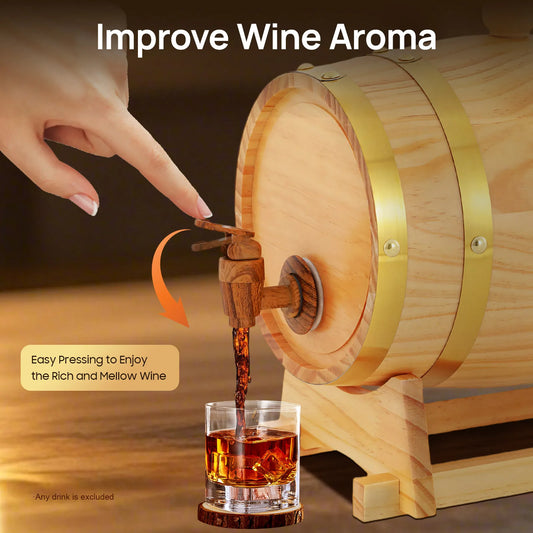 3L/5L Wooden Wine Barrel with Stand โ Vintage Wood Barrel with Faucet for Whiskey, Wine, Coffee & Home or Hotel Decor