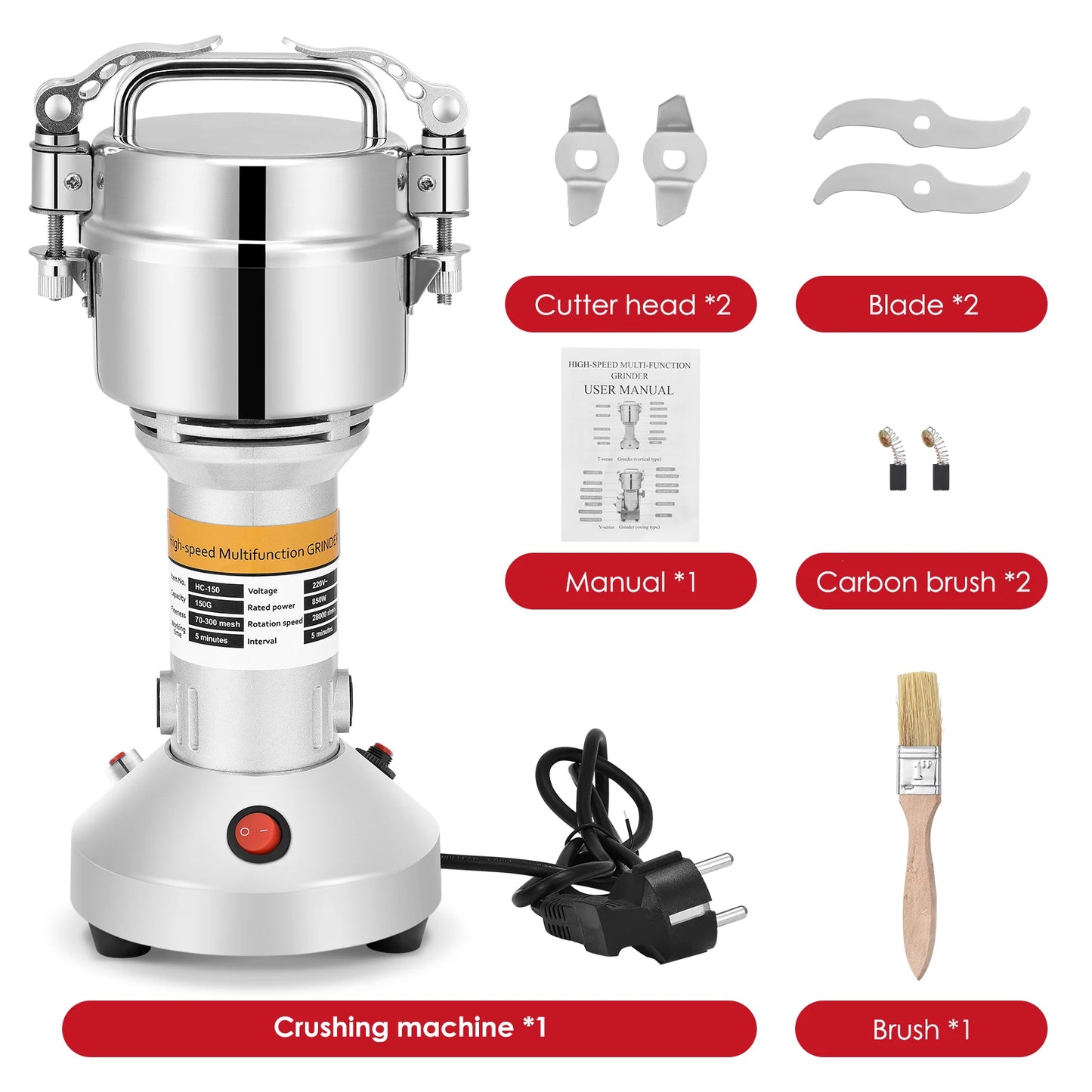 150g/500g Electric Herb & Grain Grinder – High-Speed 28,000 RPM Spice Mill for Coffee Beans, Nuts, Seeds, Flour & Powdered Herbs