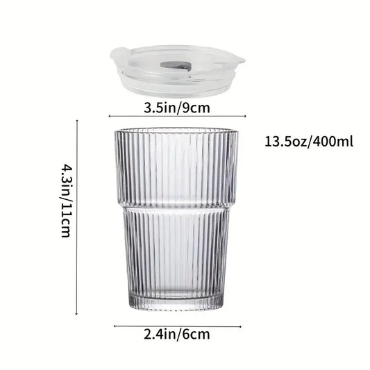 6-Piece Ribbed Vintage Glassware Set – 13.5oz Vertical Stripe Drinking Glasses