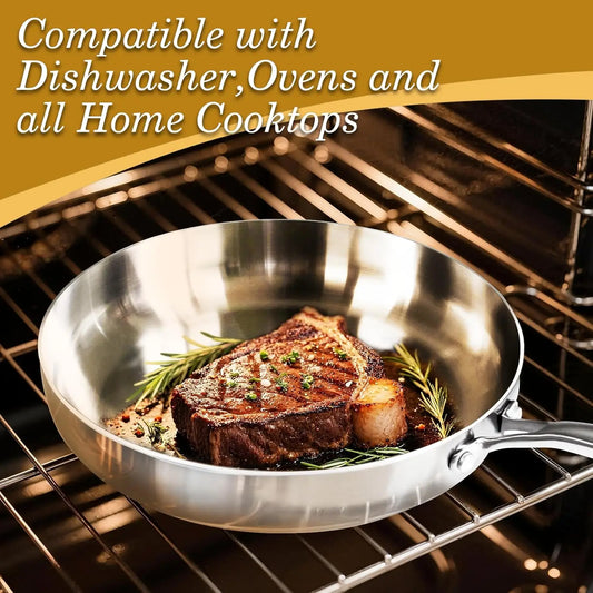 304 Stainless Steel Frying Pan, NonStick Pan Fried Steak Pot Uncoated Kitchen Cookware For Gas Stove and Induction Cooker