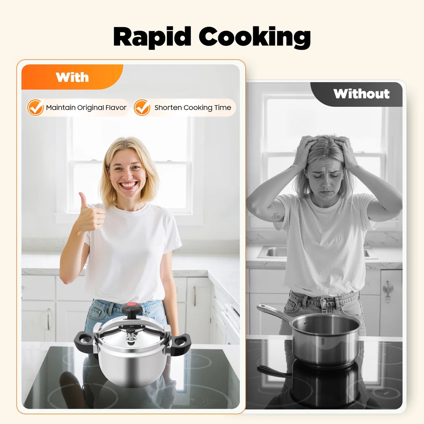7.4Qt Stainless Steel Pressure Cooker – 60KPa High Pressure Pot for Fast Cooking