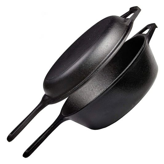 2-in-1 Cast Iron Dutch Oven & Skillet Set – Pre-Seasoned Deep Pot & Frying Pan
