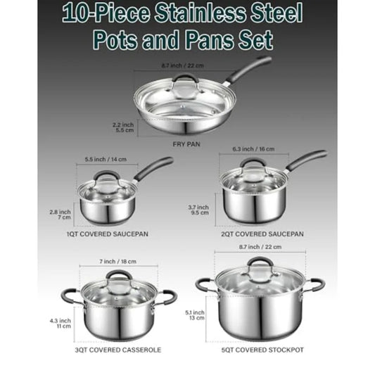 10-Piece 18/10 Stainless Steel Cookware Set – All Stovetops, Dishwasher & Oven Safe