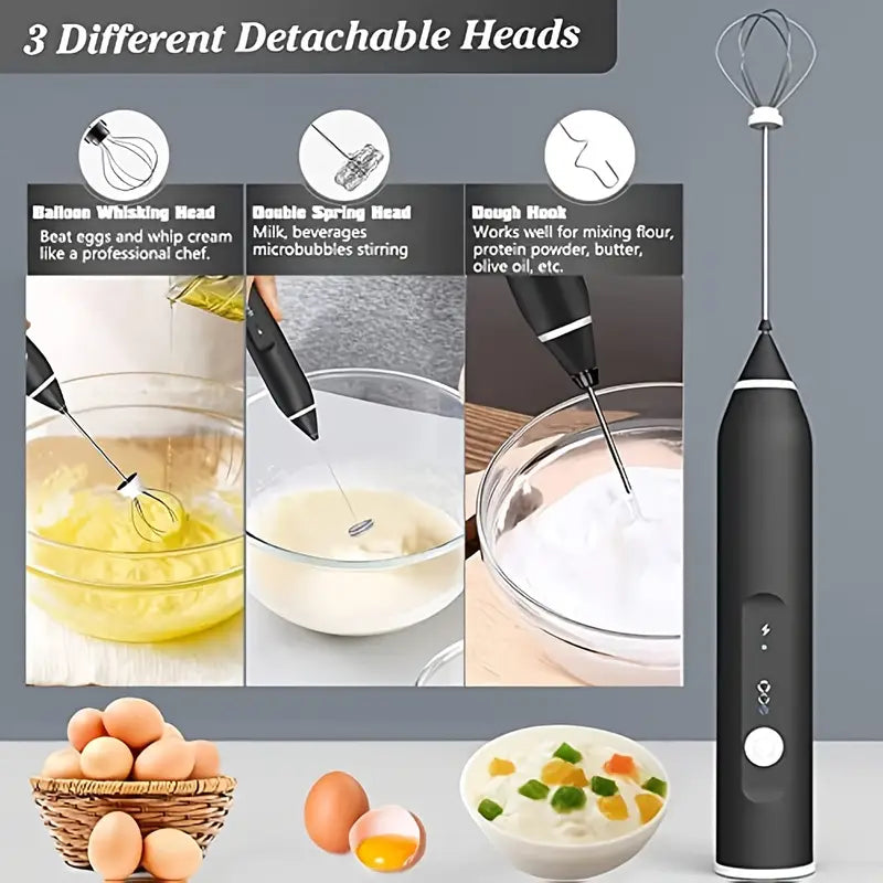 Cordless Milk Frother Set with USB Rechargeable Whisk