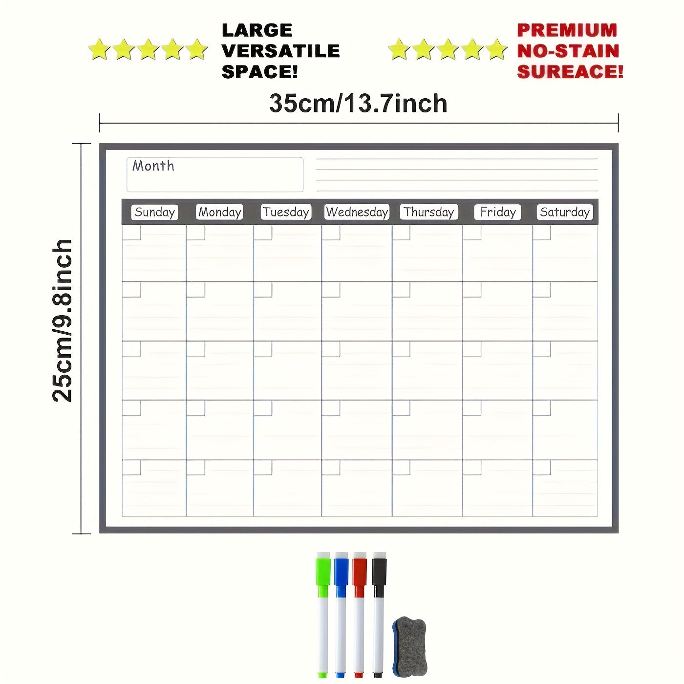 Magnetic Monthly Planner Calendar - Large Erasable Surface for Easy Scheduling, Includes Free Dry Erase Marker, Sticks to Kitchen Fridge for Convenient Meal Planning and Organization