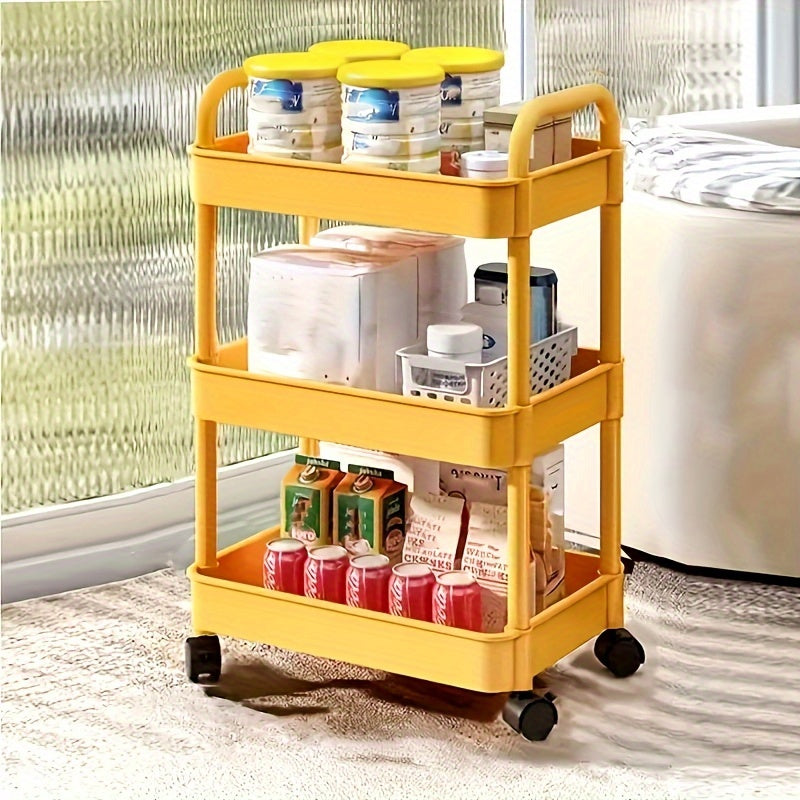 3-Tier Large Capacity Rolling Cart with Lockable Wheels - Spacious Storage Solution for Office, Bathroom, Kitchen Organization - Durable Matte Finish in White, Black, Blue, or Yellow