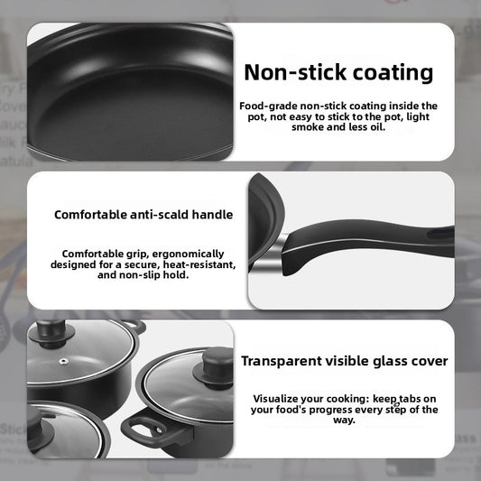 Multi-Functional Non-Stick Cookware Set Pots, Frying Pan & Glass Lids for Versatile Cooking