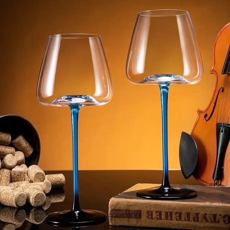 Black and Blue Bow Tie Crystal Red Wine Glass Set