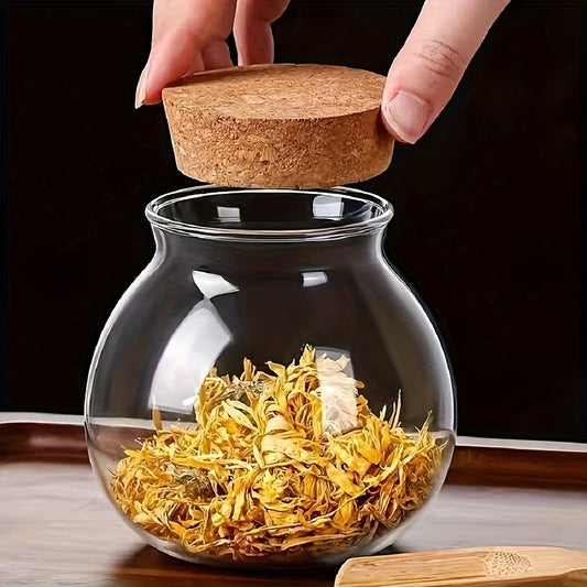 Large 16.9oz Glass Storage Jar with Cork Lid - BPA-Free, Heat-Resistant, Multipurpose Canister for Coffee Beans, Tea, Flour, Sugar & More - Round Kitchen Organizer