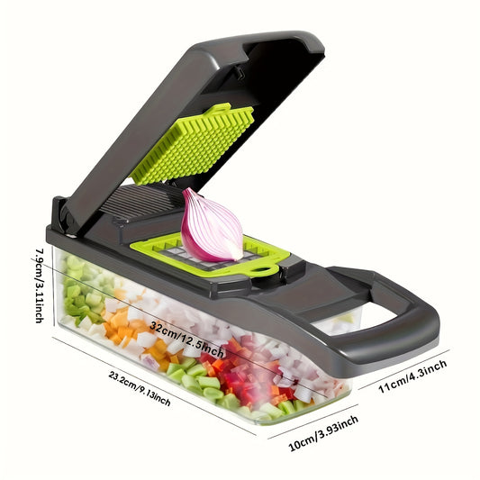 Vegetable Onion Chopper, Kitchen 16 In 1 Food Chopper 8 Blades Cutter With Container - Stainless Steel Blades - Efficiently Chops Vegetables, Onions, Herbs - Suitable for Home Cooks & Chefs - Great Gift for Kitchen Enthusiast