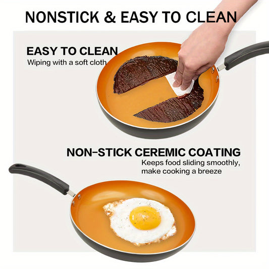 3-Piece Golden Ceramic Nonstick Frying Pan Set – 8", 9.5" & 11" Aluminum Skillets