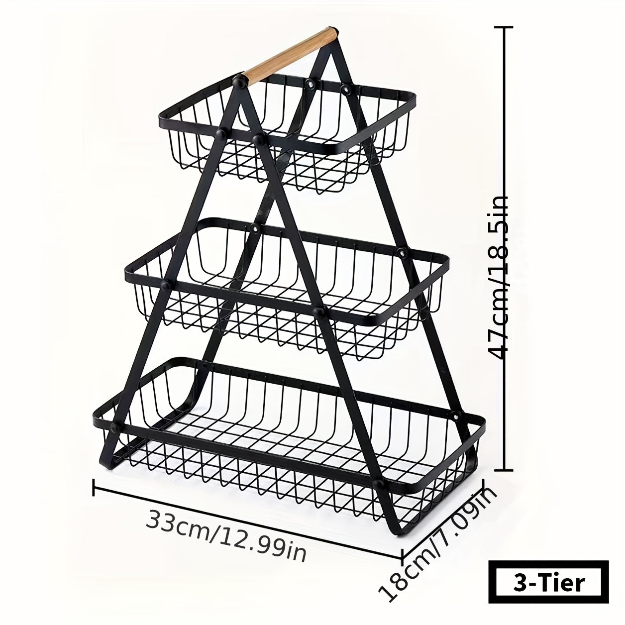 [2/3 Tier Metal Basket] 2/3 Tier High-Capacity Metal Fruit Basket | Portable Countertop Organizer for Fruits, Vegetables, Bread & Snacks | Detachable Rectangle Design for Kitchen Storage