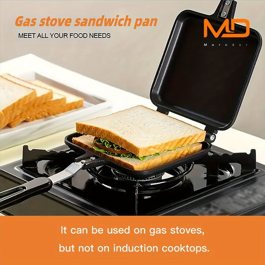 [1pc Non-Stick Sandwich Maker] MOREDOR 1pc Double-Sided Non-Stick Sandwich Maker & Griddle Pan | 1000W Portable Square Design with Detachable Plates | Indoor/Outdoor Kitchen Supplies, Easygrip Handles, Heatresistant Material