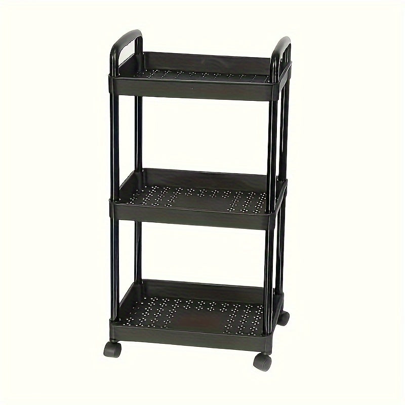 3-Tier Large Capacity Rolling Cart with Lockable Wheels - Spacious Storage Solution for Office, Bathroom, Kitchen Organization - Durable Matte Finish in White, Black, Blue, or Yellow