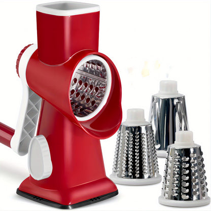 3-Blade Manual Cheese Grater - Effortless Slicing for Cheese, Vegetables, Nuts, and More with Interchangeable Blades - A Must-Have Kitchen Essential for Home Cooks and Foodies