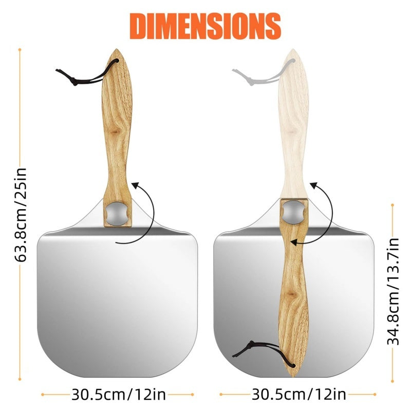 12" Aluminum Pizza Peel – Foldable Wooden Handle Pizza Paddle for Oven & Grill