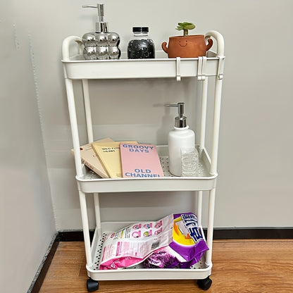 1pc Multi-Layer Storage Cart - Ergonomic Double Handle, Freestanding, Wheels, Durable Plastic, Ample Storage Capacity - Perfect for Bathroom, Living Room, Bedroom, Study, and Kitchen Organization and Decoration