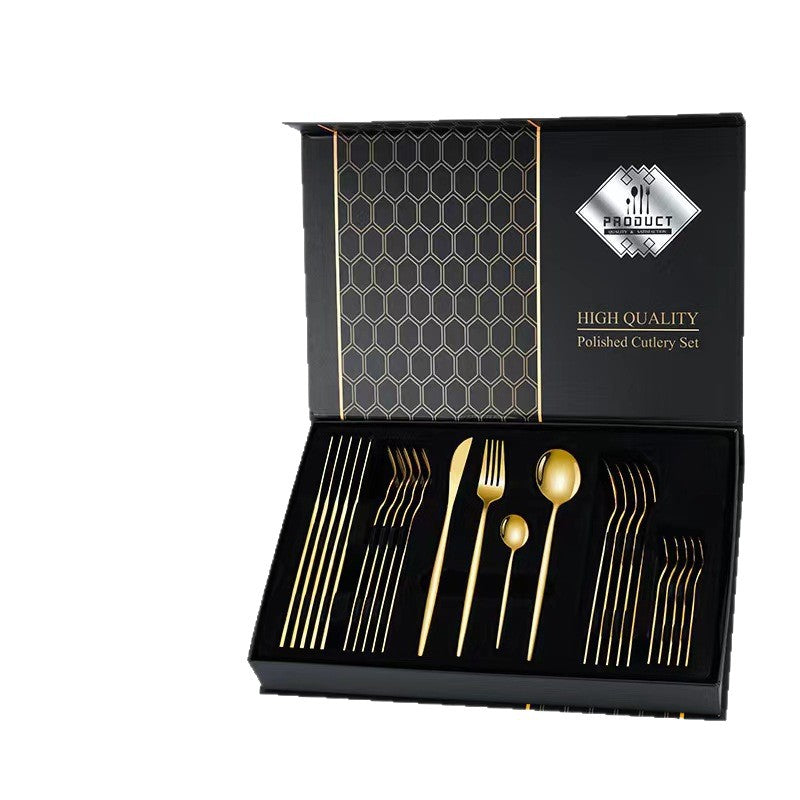 24-Piece Nordic Stainless Steel Cutlery Set ? Knives, Forks, Spoons & Tea Spoons with Gift Packaging