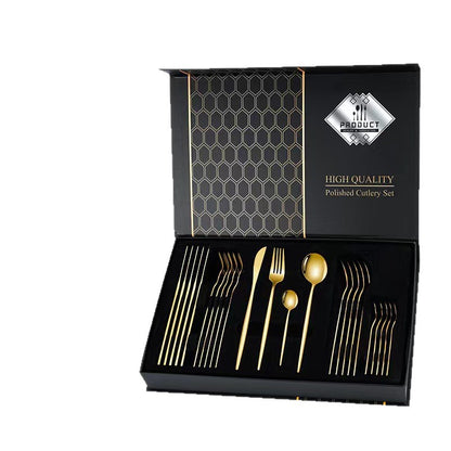 24-Piece Nordic Stainless Steel Cutlery Set ? Knives, Forks, Spoons & Tea Spoons with Gift Packaging