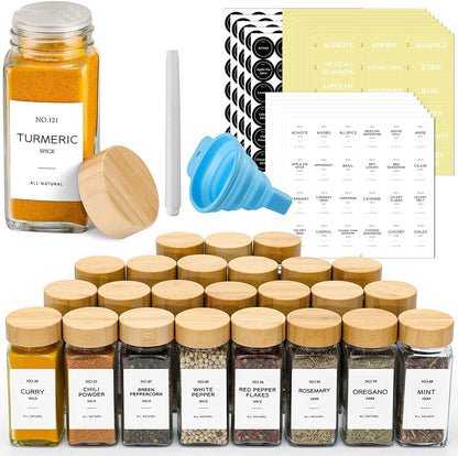 Glass Spice Jar with Bamboo and Wood Lid