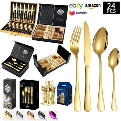 24-Piece 410 Stainless Steel Cutlery Set ? Mirror Polished Flatware for 6 People with Gift Packaging