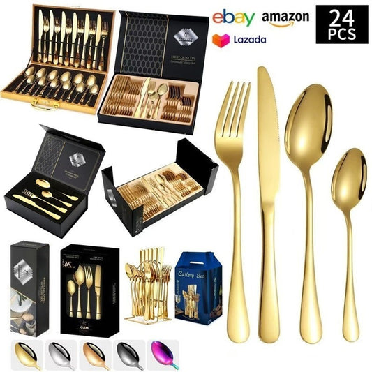 24-Piece 410 Stainless Steel Cutlery Set ? Mirror Polished Flatware for 6 People with Gift Packaging