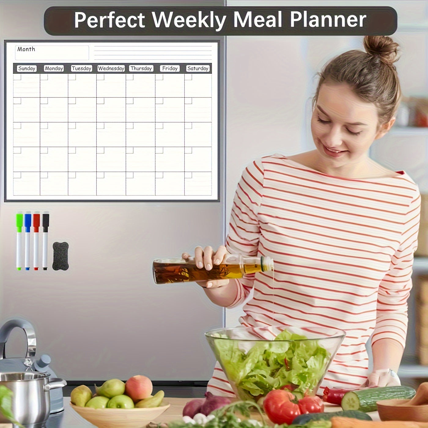 Magnetic Monthly Planner Calendar - Large Erasable Surface for Easy Scheduling, Includes Free Dry Erase Marker, Sticks to Kitchen Fridge for Convenient Meal Planning and Organization