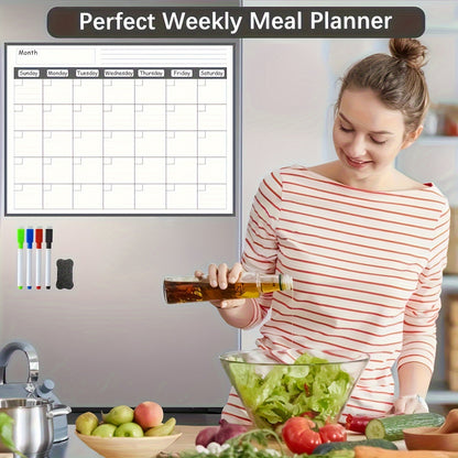 Magnetic Monthly Planner Calendar - Large Erasable Surface for Easy Scheduling, Includes Free Dry Erase Marker, Sticks to Kitchen Fridge for Convenient Meal Planning and Organization