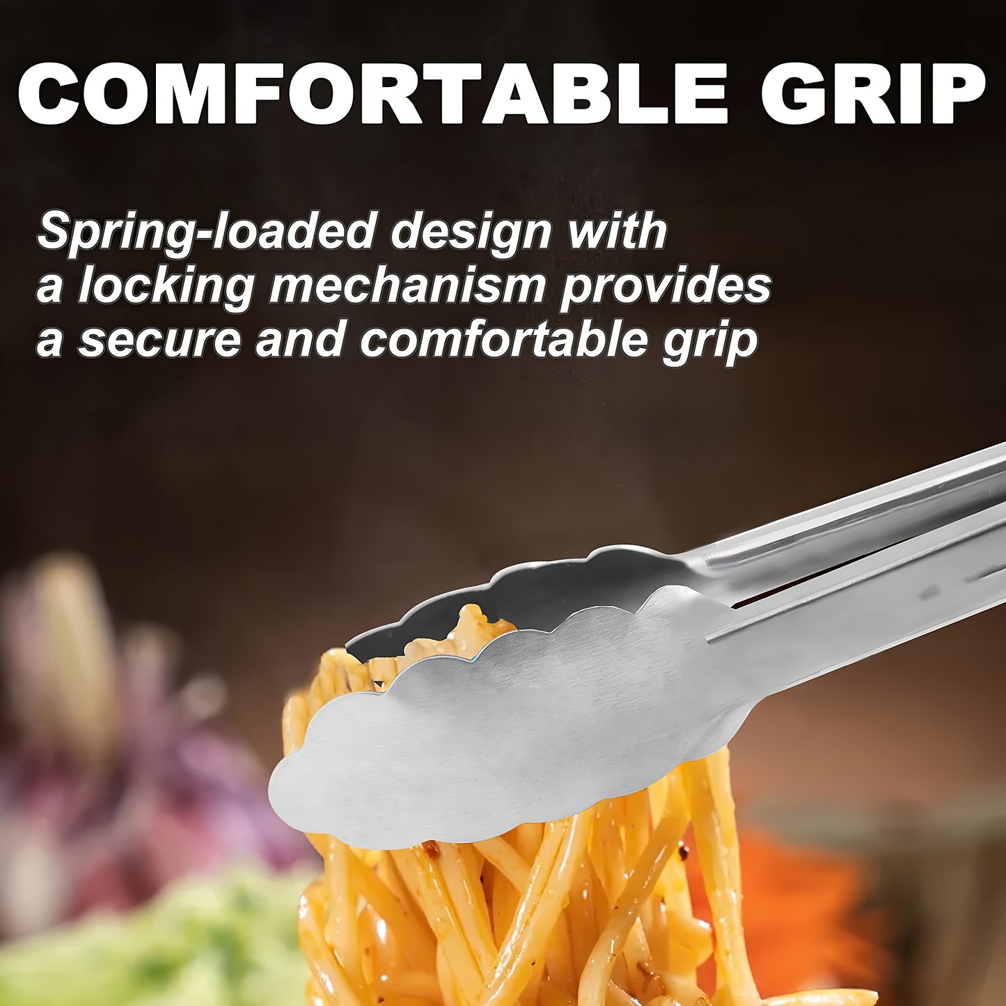 [Stainless Steel Locking Tongs] 3pcs Heavy Duty Stainless Steel Locking Tong Set with Long Handle & Non-Slip Silicone Grip - Heat-Resistant up to 480°F, Ergonomic Design for Cooking, Baking, Grilling - Durable Kitchen Utensi