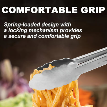 [Stainless Steel Locking Tongs] 3pcs Heavy Duty Stainless Steel Locking Tong Set with Long Handle & Non-Slip Silicone Grip - Heat-Resistant up to 480°F, Ergonomic Design for Cooking, Baking, Grilling - Durable Kitchen Utensi