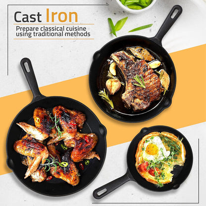 Set of 3 Cast Iron Nonstick Skillet & Griddle Cooking Pans (Pre-Seasoned)