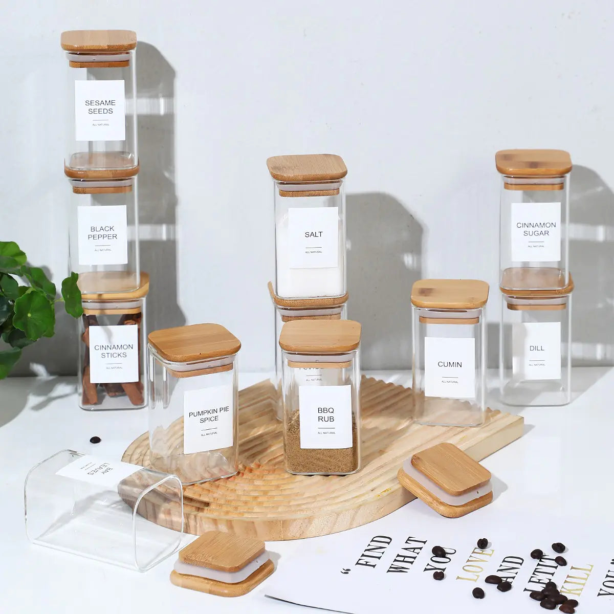 12 Pcs Square Spice Jars with Stickers