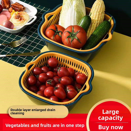 Double-Layer Washing & Draining Basket ? Multi-Functional Kitchen Basin for Fruits and Vegetables