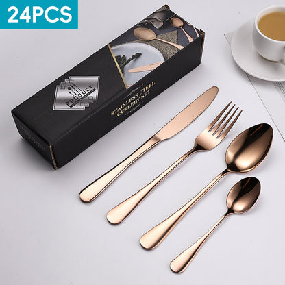 24-Piece 410 Stainless Steel Cutlery Set ? Mirror Polished Flatware for 6 People with Gift Packaging