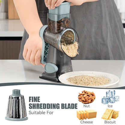 3-Blade Manual Cheese Grater - Effortless Slicing for Cheese, Vegetables, Nuts, and More with Interchangeable Blades - A Must-Have Kitchen Essential for Home Cooks and Foodies