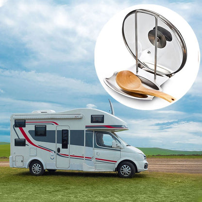 1pc Stainless Steel Pot Cover Rack, Household Kitchen Storage Rack, Pot Cover Storage Tray, Spoon Rack, Table Top, Seated With Tray