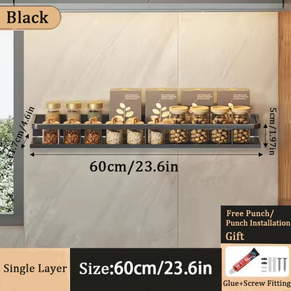 1pc Wall-Mounted Multi-Functional Spice Rack - Space-Saving Storage Shelf for Kitchen and Bathroom, Easy Installation, Punching-Free, Adjustable, Durable, and Rust-Resistant - Perfect Kitchen Organizer and Accessory for Maxim