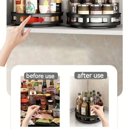 1pc Multifunctional Rotating Storage Rack With Adjustable Height And Spray Paint Finish - Perfect For Kitchen, Bathroom, And Countertop Organization For Restaurant