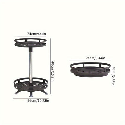 1pc Multifunctional Rotating Storage Rack With Adjustable Height And Spray Paint Finish - Perfect For Kitchen, Bathroom, And Countertop Organization For Restaurant